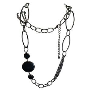 Retro Y2k Gunmetal Mixed Chain Station Necklace 32"-35"‎
